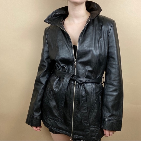 Vintage 80’s Wilsons 100% Leather Trench Coat - Picture 4 of 14